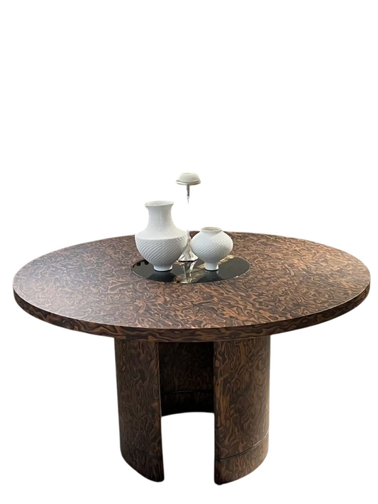 Round Burl Wood Dining Table, Vintage Style Pedestal Kitchen Table with Patterned Wood Grain Top, French Style Small Dining Table for Dining Room, Breakfast Nook, Apartment, Cafe, and Home Kitchen