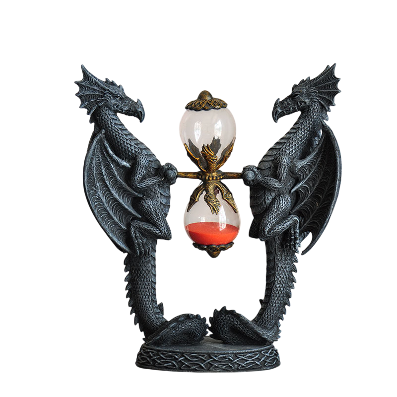 Gothic Double Dragon Hourglass Statue, Black Fantasy Dragon Sand Timer with Red Sand, Medieval Desk Decor Figurine for Office, Bookshelf, Study, Living Room, Gaming Room, Collector Gift