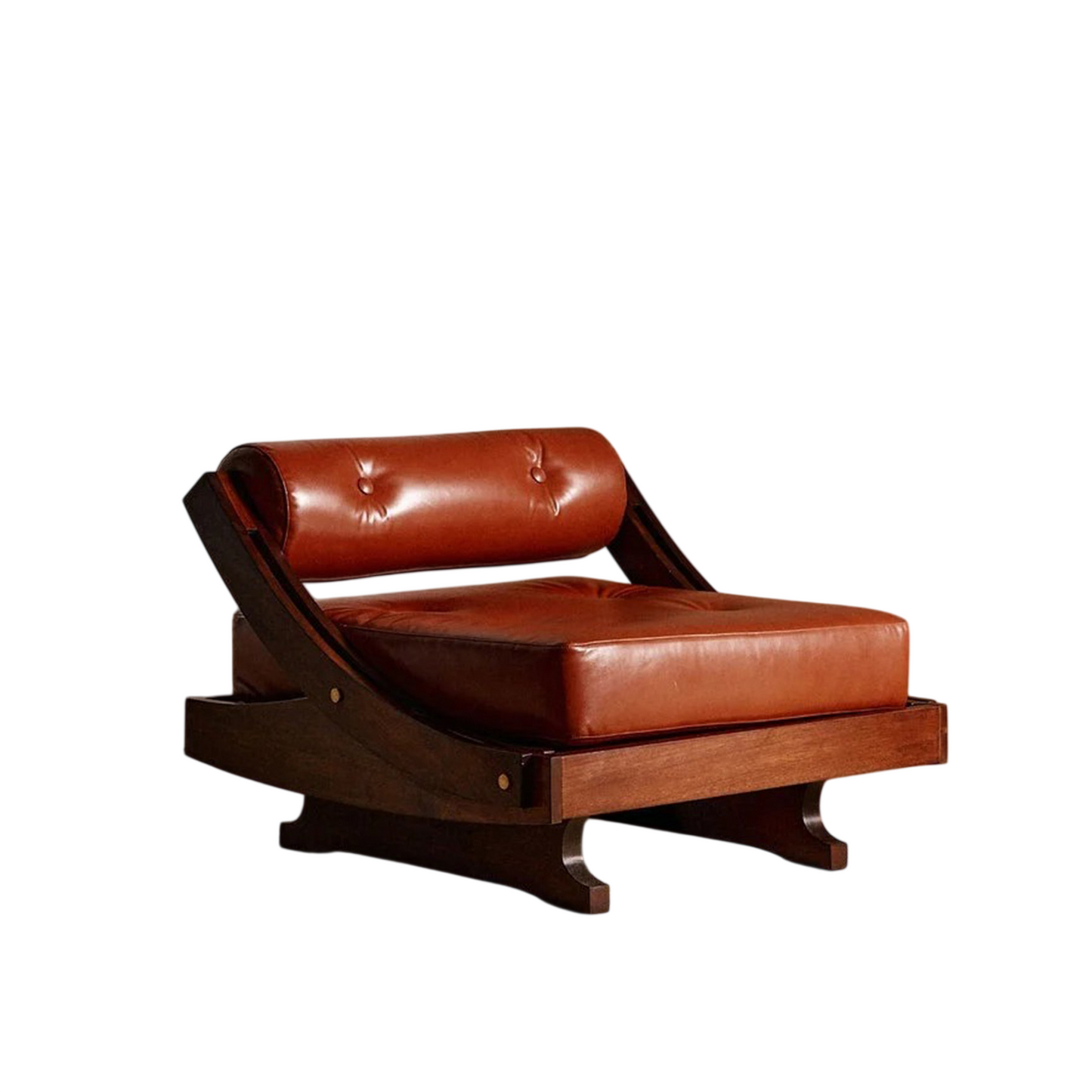 Retro Brown Leather Accent Chair, Upholstered Single Sofa Lounge Chair with Solid Wood Frame, Mid Century Modern Reading Chair for Living Room, Bedroom, Hotel Lobby, Reception