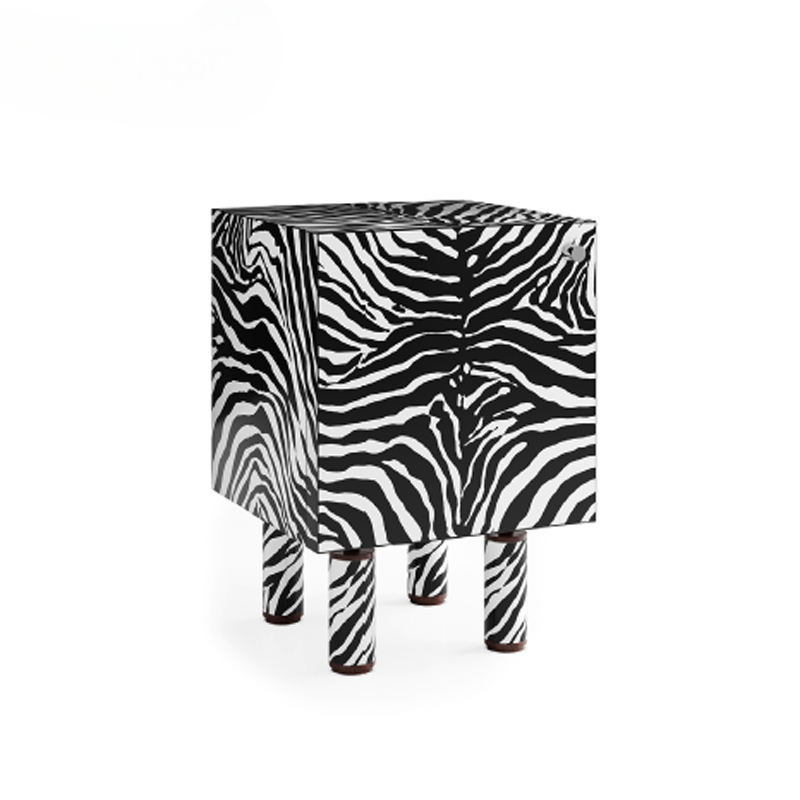 Luxury Zebra Print Accent Cabinet Modern Animal Pattern Storage Cabinet Decorative Side Table Organizer Contemporary Bedroom Cabinet for Living Room Hallway