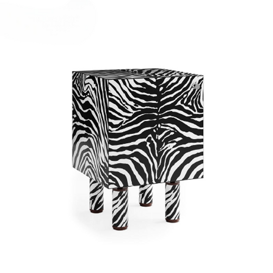 Luxury Zebra Print Accent Cabinet Modern Animal Pattern Storage Cabinet Decorative Side Table Organizer Contemporary Bedroom Cabinet for Living Room Hallway