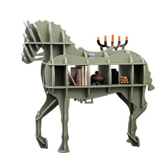 Sage Green Horse Bookcase with Open Display Shelves, 58.7 In Wide