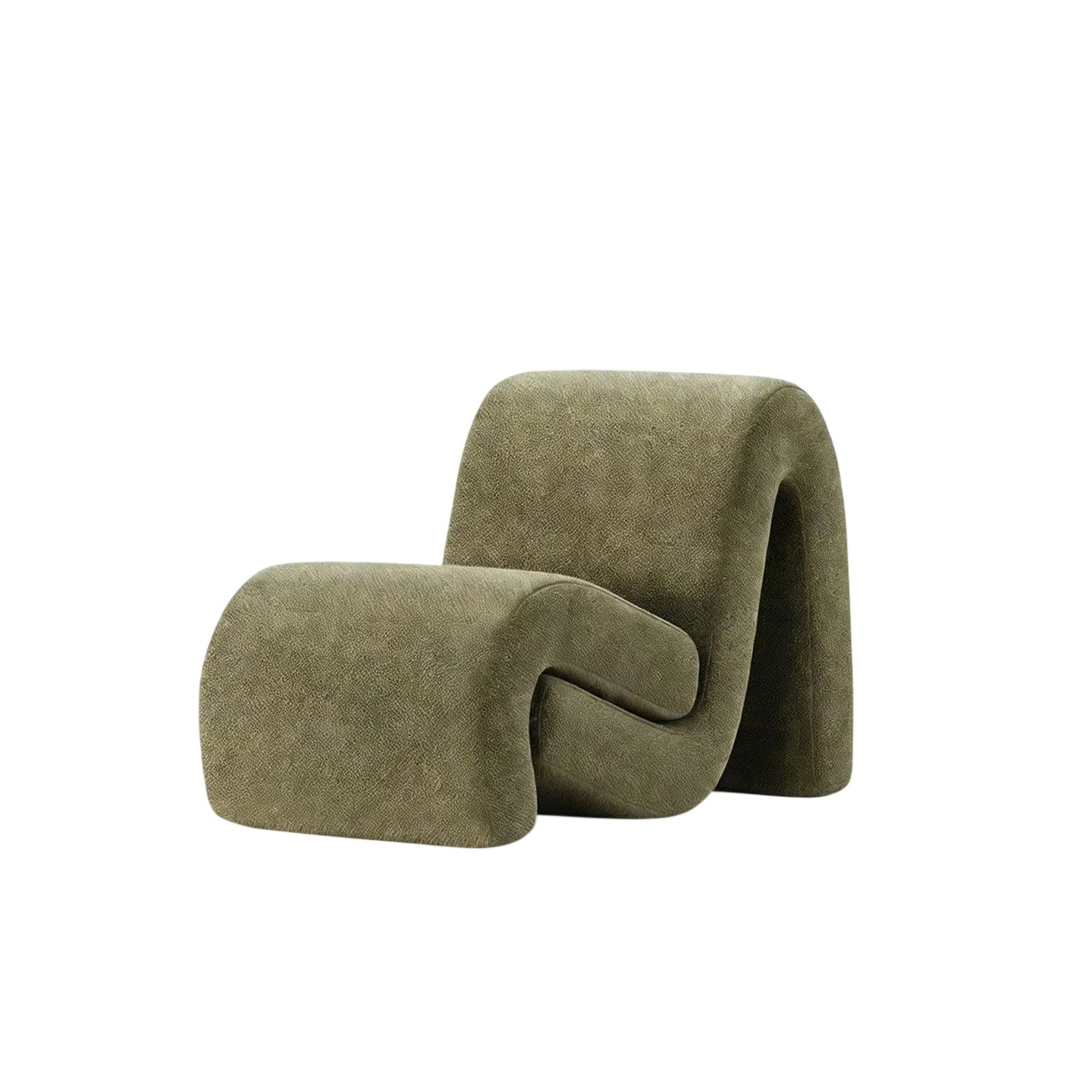 Green Linen Lounge Chair, Curved Upholstered Accent Chair with Solid Wood Frame for Hotel Lobby, Salon, Living Room and Reception Area