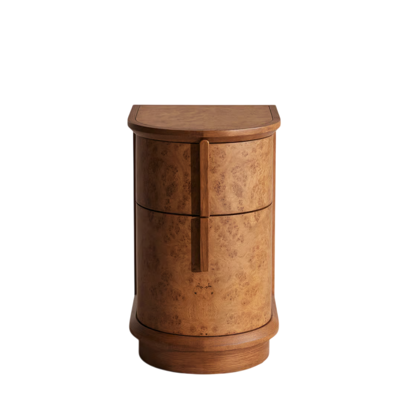 Burl Wood Nightstand, Round Bedside Table with Storage, Solid Wood Accent Cabinet for Bedroom, Living Room, Hotel, Villa, Sofa Side Table