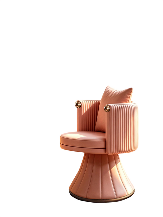 Pink Swivel Vanity Chair with Arms, Channel-Tufted Seat and Pillow