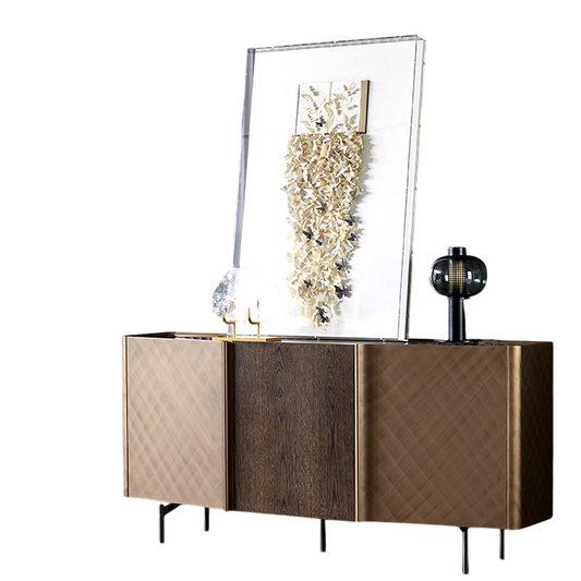 Modern 3-Door Sideboard Cabinet with Textured Wood Front and Metal Legs