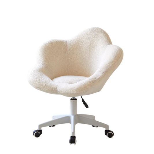 Ivory Boucle Flower Vanity Chair with Wheels, Adjustable Height