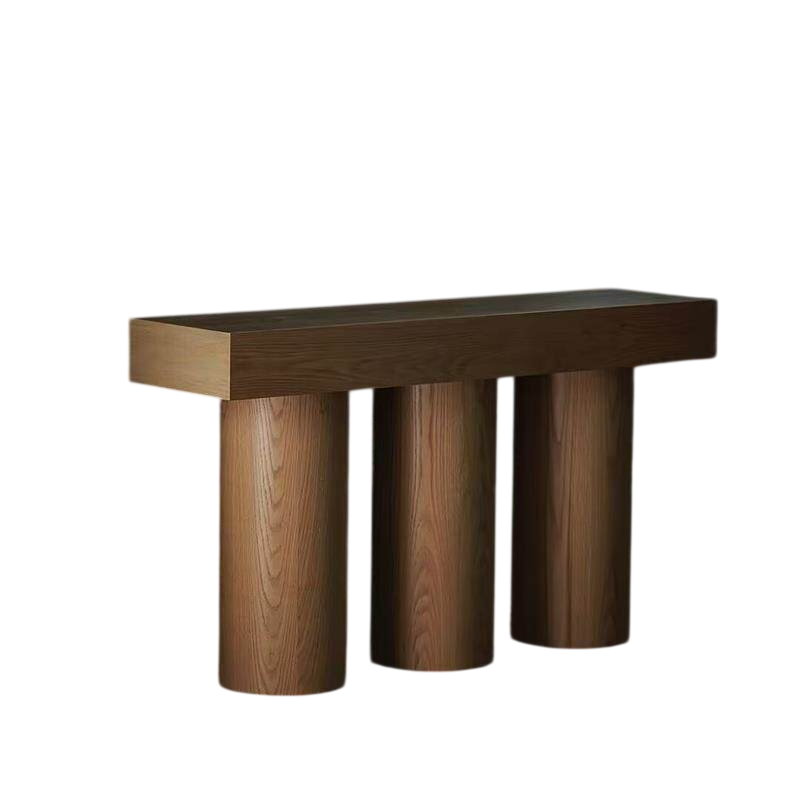 Natural Wood Console Table, 47 Inch Narrow Entryway Table with Cylindrical Pedestal Legs, Modern Rustic Sofa Table for Hallway, Foyer, Living Room, Behind Couch, Japandi Decor