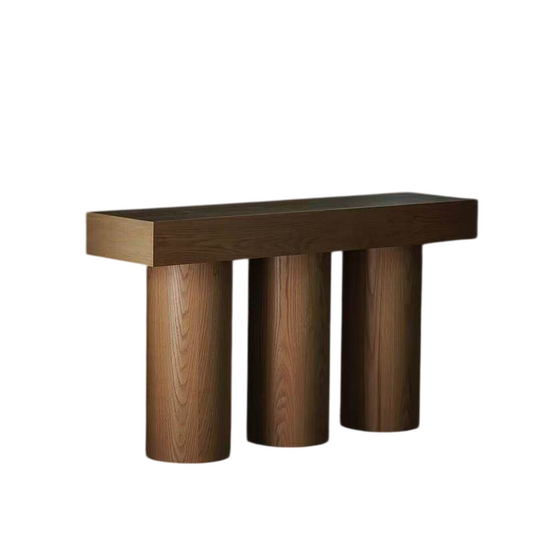 Natural Wood Console Table, 47 Inch Narrow Entryway Table with Cylindrical Pedestal Legs, Modern Rustic Sofa Table for Hallway, Foyer, Living Room, Behind Couch, Japandi Decor