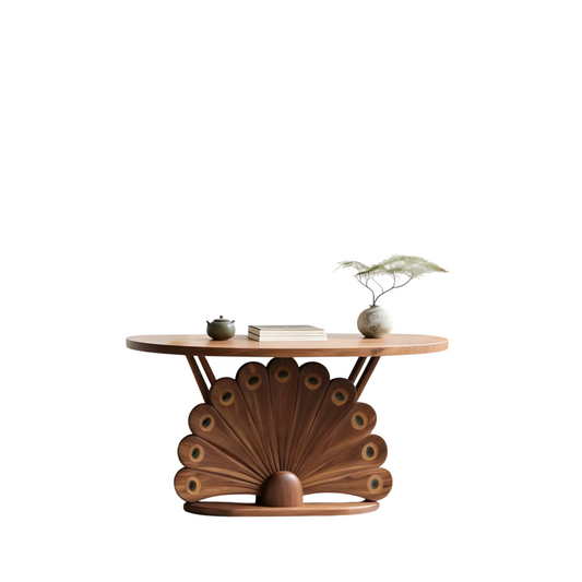 Solid Ash Wood Peacock Entryway Console Table, Walnut Finish