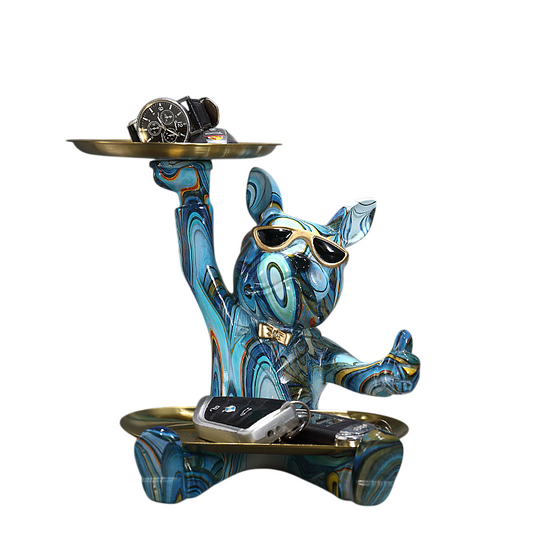 Blue Resin Dog Key Holder Tray with Gold-Tone Plates