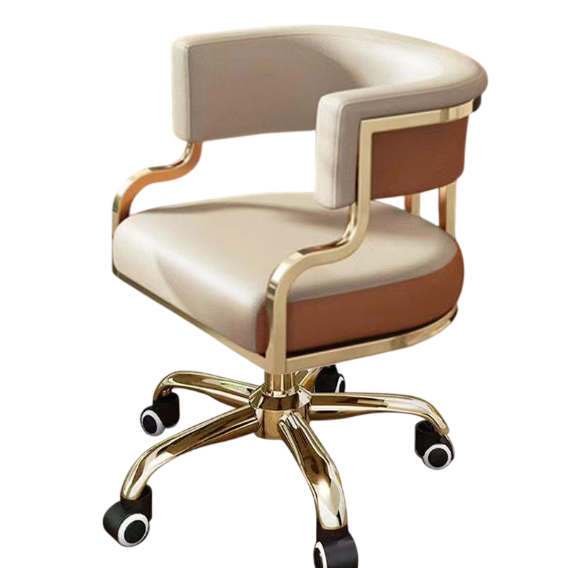 Tall Peach Beige and Orange Faux Leather Executive Office Chair, Height-Adjustable Swivel Desk Chair with Curved Wraparound Back, Gold Metal Frame and Rolling Casters for Home Office, Conference Room and Hotel
