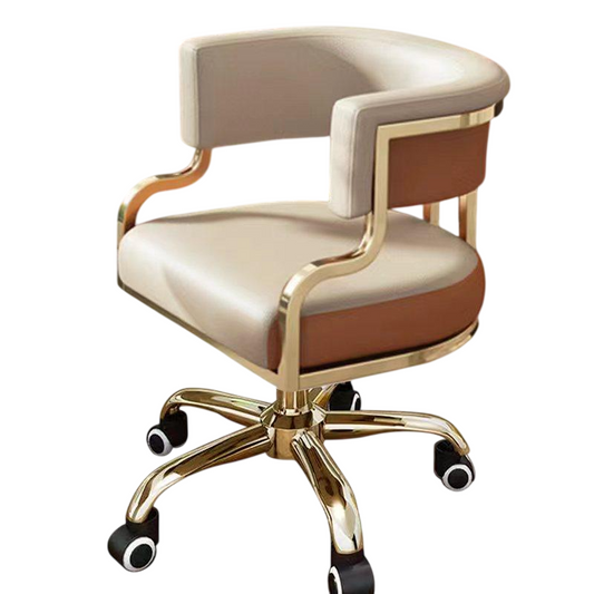Tall Peach Beige and Orange Faux Leather Executive Office Chair, Height-Adjustable Swivel Desk Chair with Curved Wraparound Back, Gold Metal Frame and Rolling Casters for Home Office, Conference Room and Hotel