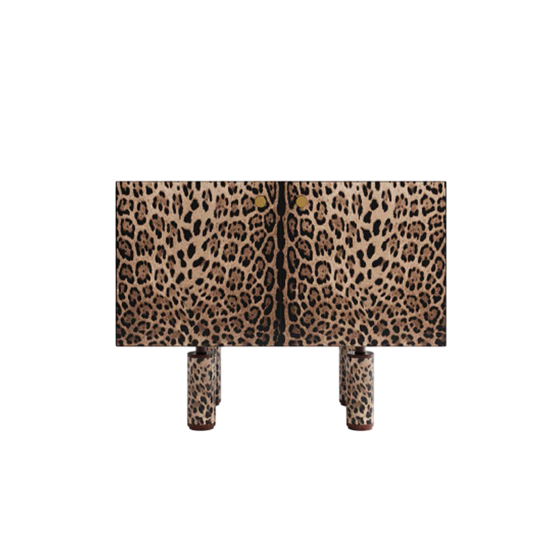 Luxury Leopard Print Accent Cabinet Modern Animal Pattern Storage Cabinet Contemporary Sideboard Organizer Decorative Bedroom Cabinet for Living Room Hallway