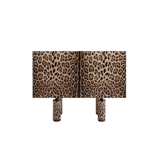 Luxury Leopard Print Accent Cabinet Modern Animal Pattern Storage Cabinet Contemporary Sideboard Organizer Decorative Bedroom Cabinet for Living Room Hallway