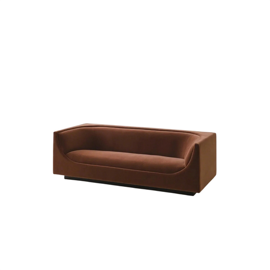 Brown Velvet Loveseat Sofa, Modern Curved 2 Seat Couch, Retro French Style Upholstered Sofa for Living Room, Bedroom, Lounge, Hotel, Club or Office