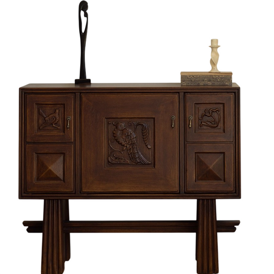 Solid Wood Sideboard Cabinet, Carved Accent Credenza with 5 Doors