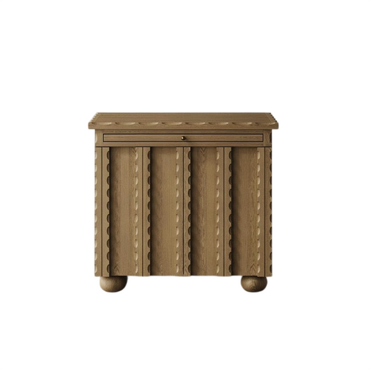 Solid Wood Nightstand with Drawer and Scalloped Cabinet Storage