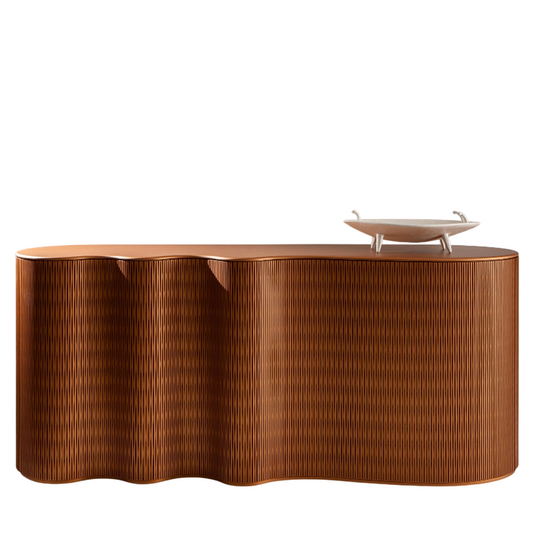 Fluted Sideboard Buffet Cabinet, Modern Walnut Wave Front Credenza with Curved Doors, Large Storage Cabinet for Dining Room, Living Room, Entryway and TV Console Use