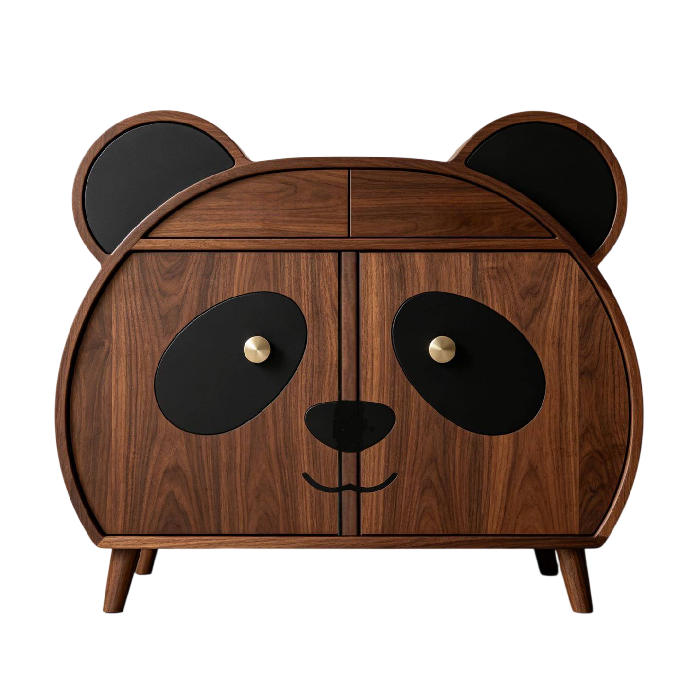 Solid Ash Wood Panda Storage Cabinet, Kids Sideboard Buffet Cabinet with Drawers &amp; Double Doors, Modern Walnut Finish Accent Storage Cabinet for Nursery, Playroom, Bedroom, Living Room &amp; Entryway