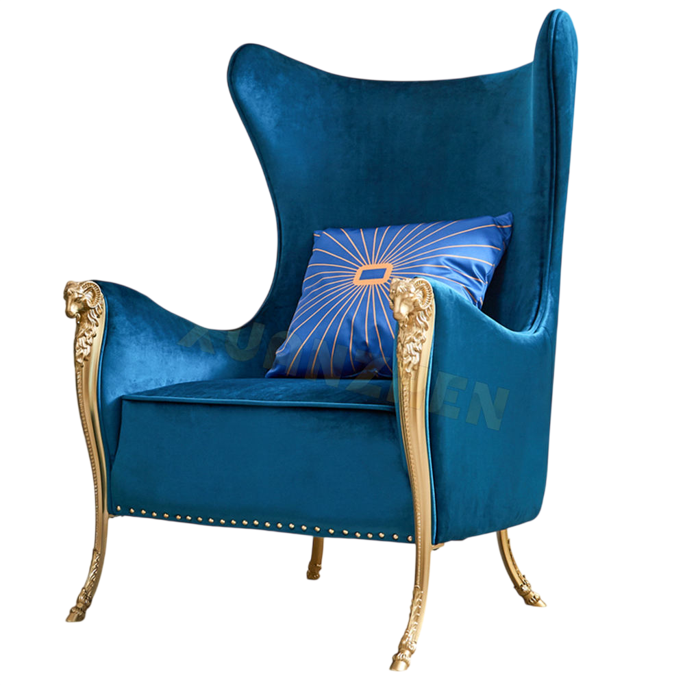 Luxury Blue Velvet Wingback Accent Chair, High Back Upholstered Armchair with Gold Metal Legs, Modern Statement Lounge Chair for Living Room, Bedroom, Hotel Lobby, Reception Area