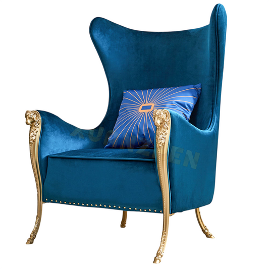 Luxury Blue Velvet Wingback Accent Chair, High Back Upholstered Armchair with Gold Metal Legs, Modern Statement Lounge Chair for Living Room, Bedroom, Hotel Lobby, Reception Area