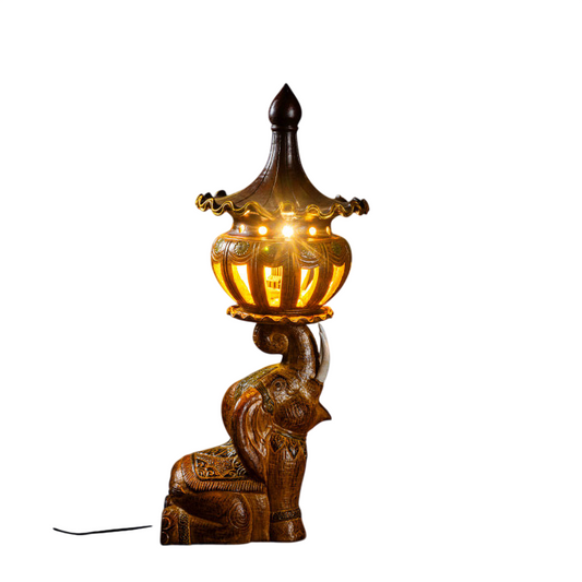 Elephant Table Lamp, Southeast Asian Inspired Decorative Accent Lamp with E27 Bulb Base, Vintage Terracotta-Style Bedside Light for Living Room, Bedroom, Dining Room, Bar, Hotel, Spa, and Office Decor
