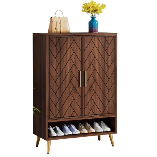 Walnut Shoe Storage Cabinet with Doors for Entryway