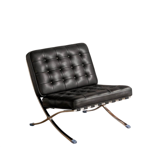 Black Genuine Leather Lounge Chair with Stainless Steel Frame