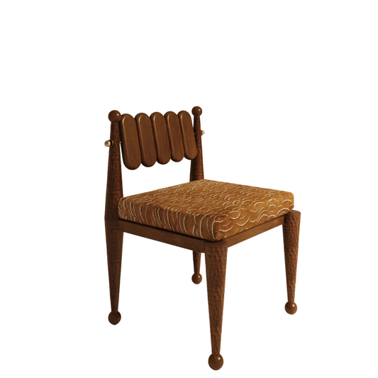 Warm Walnut Brown Solid Wood Dining Chair, Sculptural Five-Panel Back Side Chair with Camel Textured Fabric Cushion, Tapered Legs and Ball Feet for Dining Room, Living Room, Study and Bedroom