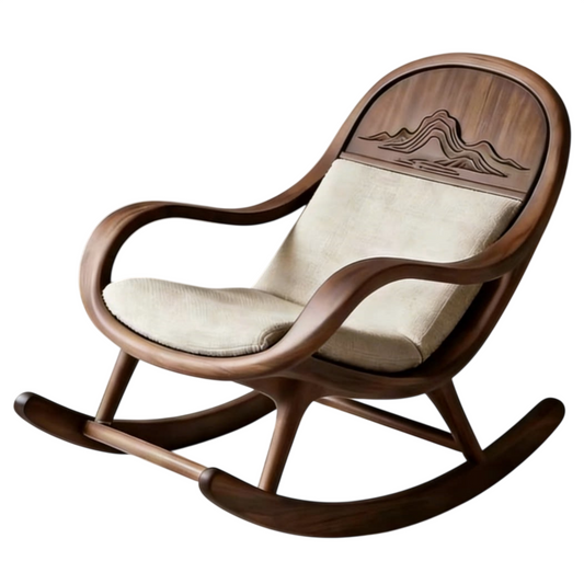 Solid Ash Wood Rocking Chair with Upholstered Cushion, Modern Walnut Finish Lounge Rocker, Ergonomic Accent Rocking Chair for Living Room, Bedroom, Nursery, Reading Nook &amp; Sunroom