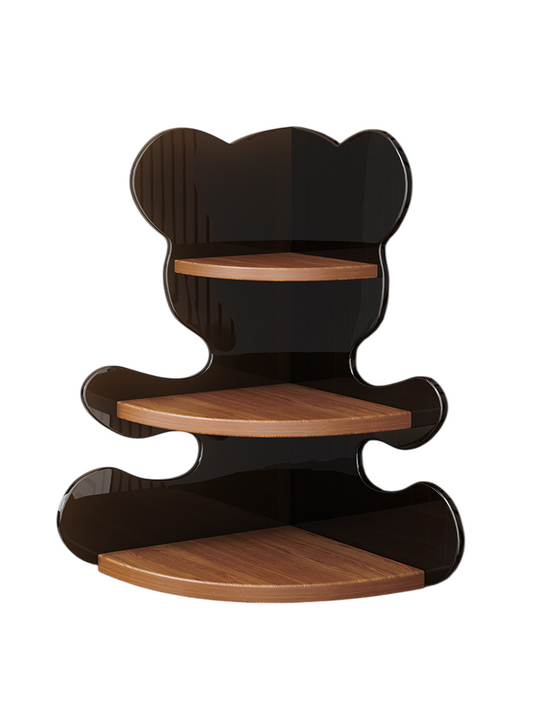 Walnut 3-Tier Corner Storage Shelf, Bear Display Rack, Countertop