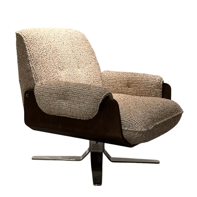 Swivel Boucle Accent Chair, Modern Upholstered Lounge Armchair with Solid Wood Frame and Stainless Steel Base for Living Room, Bedroom, Office, Reading Nook and Reception Area