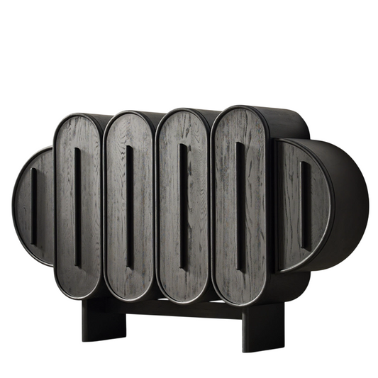 Black Sideboard Buffet, 6-Door Rounded Storage Cabinet