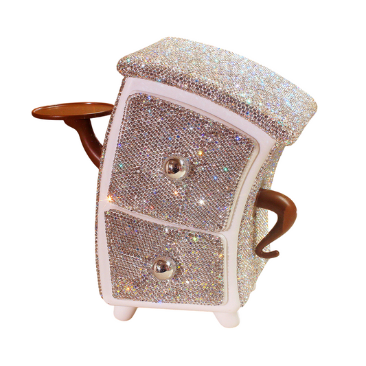 White Rhinestone 2-Drawer Jewelry Box and Desktop Organizer