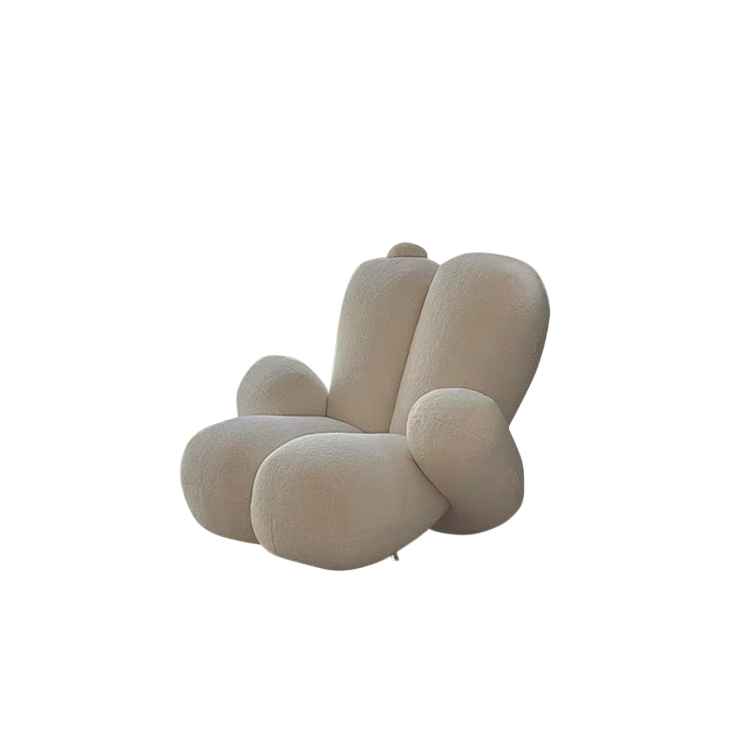 Cream Chenille Accent Chair, Curved Upholstered Lounge Chair for Living Room
