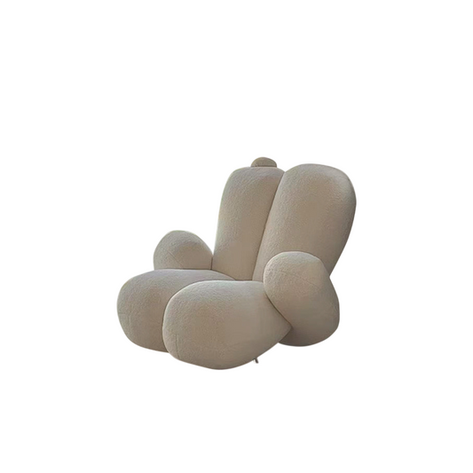 Cream Chenille Accent Chair, Curved Upholstered Lounge Chair for Living Room