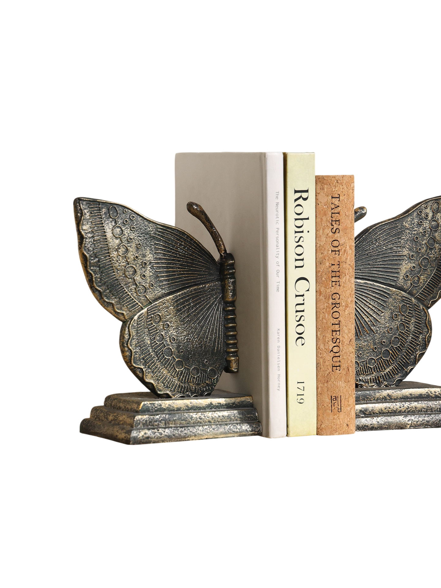 Vintage Butterfly Bookends, Antique Brass Resin Book Holders, Set of 2