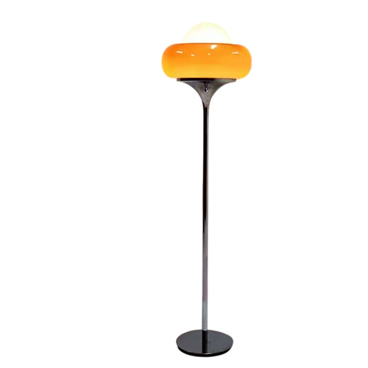 Amber Glass Bowl Floor Lamp, 61 Inch Modern LED Standing Lamp with 3 Color Light, Foot Switch, Minimalist Decorative Tall Lamp for Living Room, Bedroom, Study, Sofa Side, Home Office