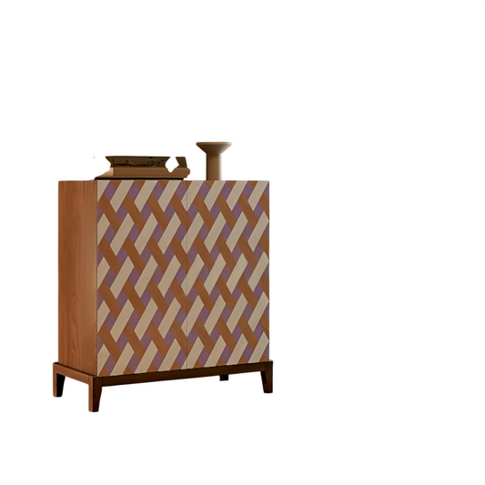 Mid Century Modern 2 Door Sideboard Cabinet, Solid Wood Accent Storage Cabinet with Geometric Chevron Pattern, Buffet Cabinet for Dining Room, Living Room, Entryway or Hallway