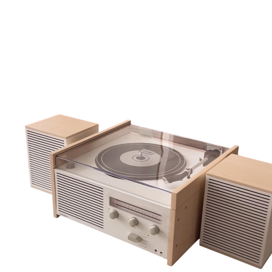 Vintage Style Vinyl Record Player Stereo System with Detachable Speakers, All-in-One Turntable with CD Player, Cassette Player, FM Radio, Wireless Audio Input, and Retro Home Speaker Console