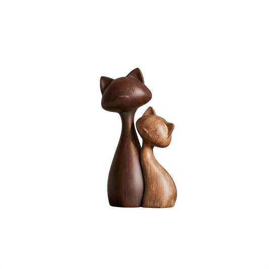 Brown Cat Couple Figurine Set, Faux Wood Grain Shelf and Table Decor