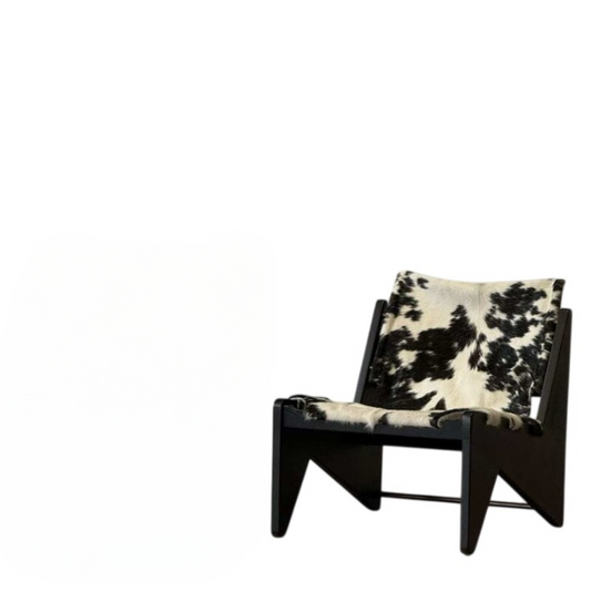 Cowhide Accent Chair with Black Solid Wood Frame, Modern Lounge Chair