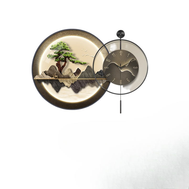 Modern Mountain Wall Clock 28 Inch, 3D Landscape Wall Art with Tree