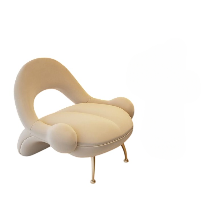 Cream White Accent Lounge Chair, Upholstered Single Sofa Chair with Sculptural Curved Back, Modern Leisure Armchair for Living Room, Bedroom, Balcony, Reception, Salon, and Reading Nook