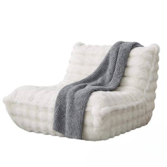 White Faux Fur Foam Bean Bag Chair for Living Room Bedroom