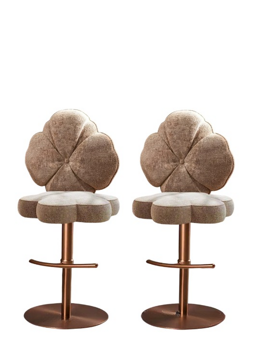 Champagne Chenille Bar Stool, Flower Back, 304 Stainless Steel Base