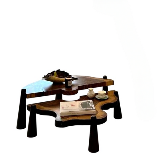 Black Walnut Irregular Coffee Table Set, Solid Wood Nesting Tables