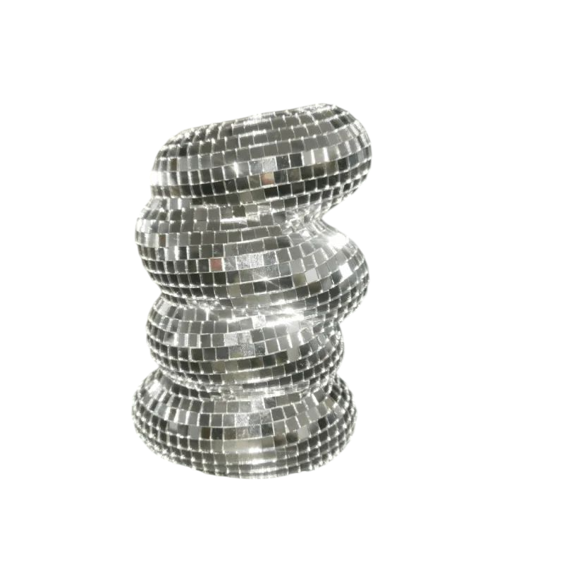Silver Disco Ball Vase, Mirrored Mosaic Flower Pot Table Decor