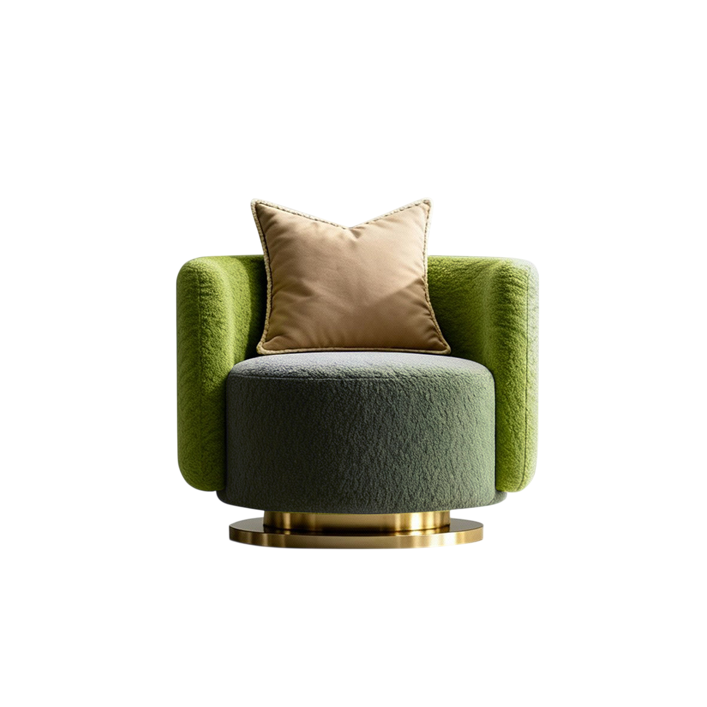 Green Chenille Swivel Accent Chair, Two Tone Upholstered Lounge Chair with Metal Rotating Base for Living Room, Bedroom, Hotel and Reception Area